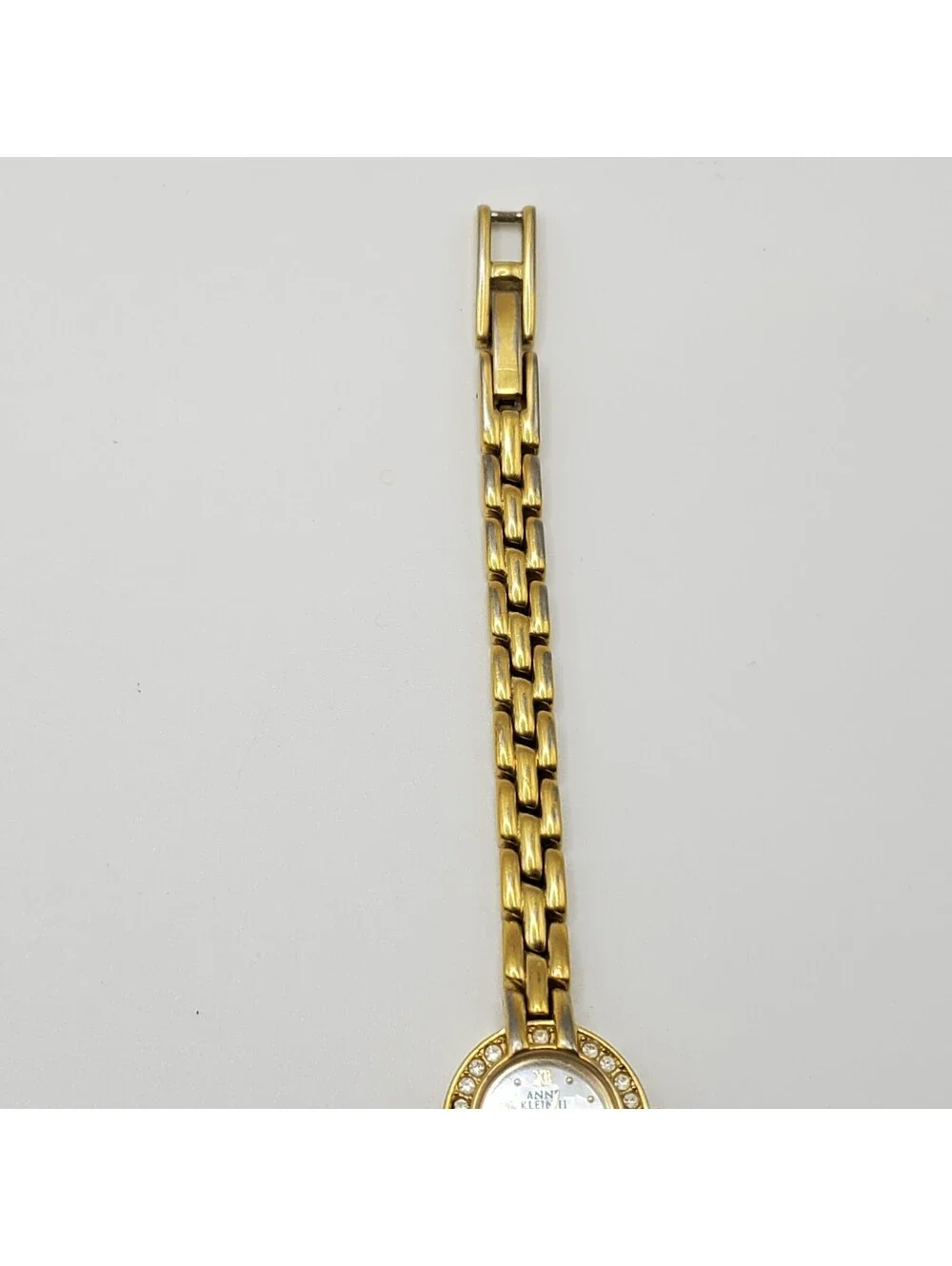 Anne Klein Rhinestone Small 16mm MOP Dial Womens Watch Gold Tone New Battery